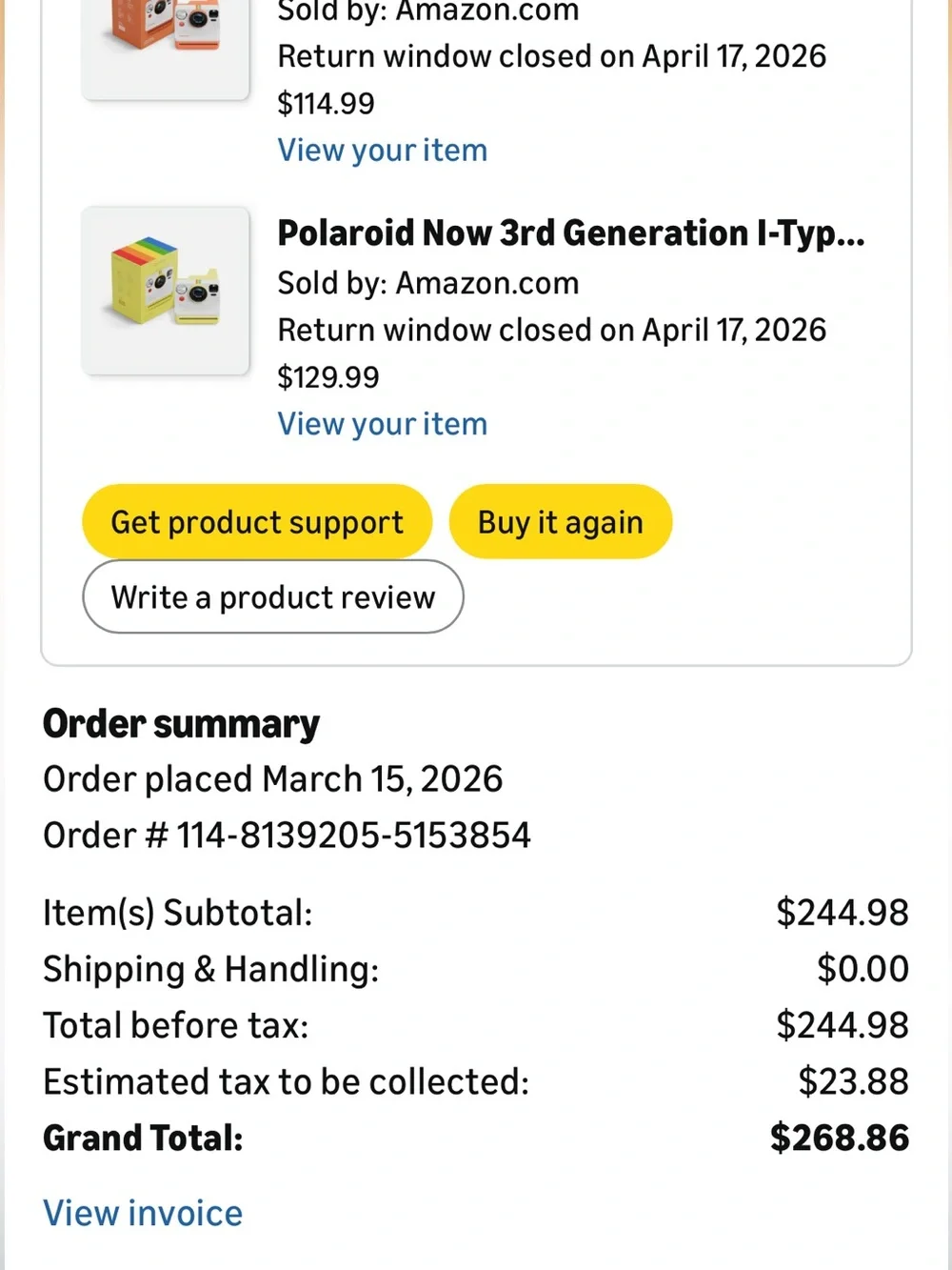 Polaroid Now Instant Camera - Yellow and White with Rainbow Accent